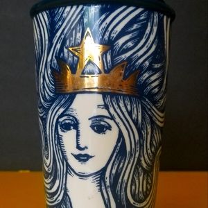 Starbucks Gold Crown Siren Mermaid ceramic tumbler